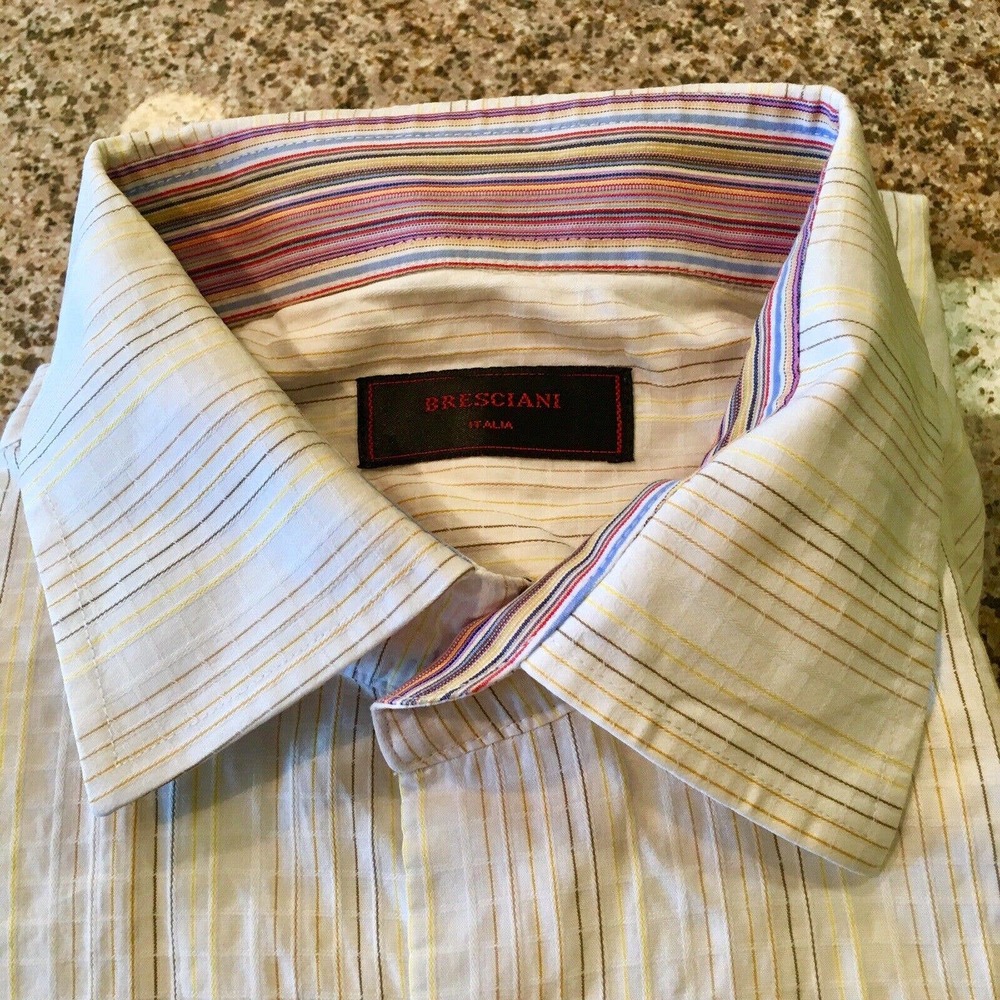 Bresciani Italia Size X-Large Mens Colored Stripes Button Up Shirt Long Sleeve